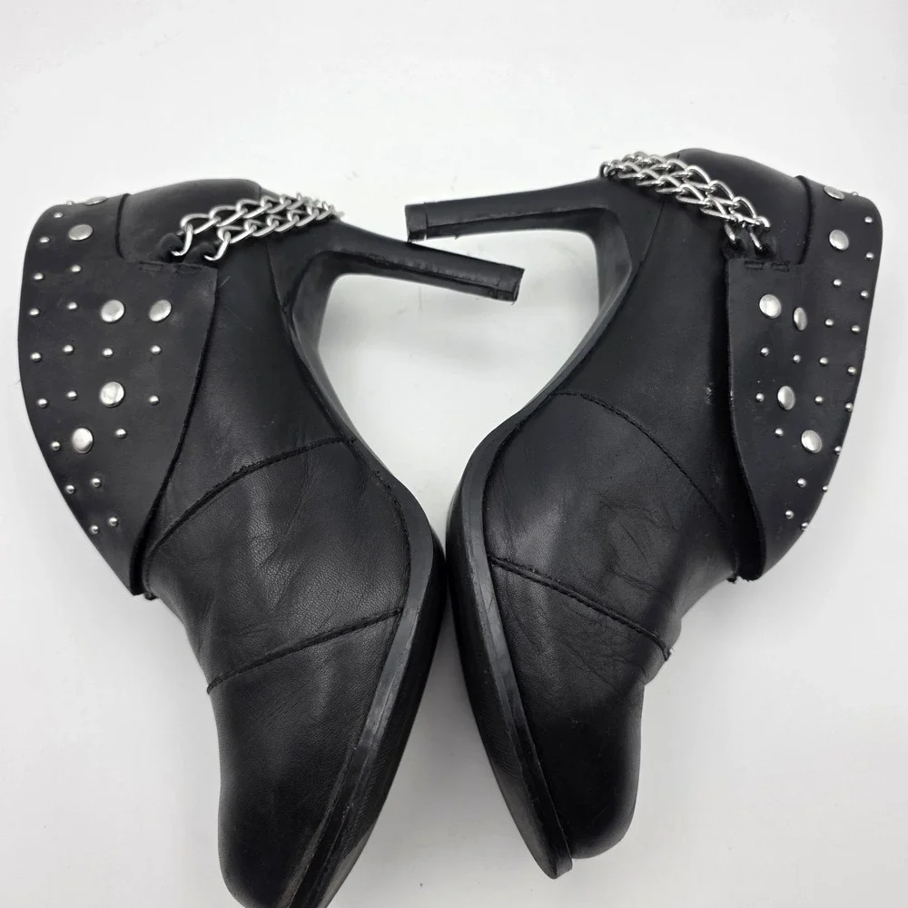 Harley-Davidson Lena Boots Women's 8.5 Black‎ Leather Studded Chain Moto Heels